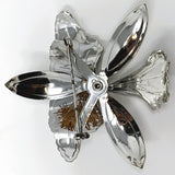 Silver Tone Black Enamel Large Orchid Brooch