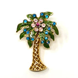 Nina Ricci Palm Tree Enamelled Pin Brooch Rhinestones