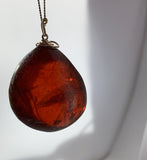 Amber Pendant with Insect Inclusions and 14 karat Gold Fine Curb Link Chain