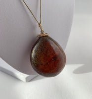 Amber Pendant with Insect Inclusions and 14 karat Gold Fine Curb Link Chain