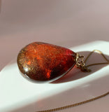 Amber Pendant with Insect Inclusions and 14 karat Gold Fine Curb Link Chain