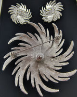 Sarah Coventry Brooch and Clip-on Earrings Set 1950s Silver-tone Faux Pearl Swirl Flower's