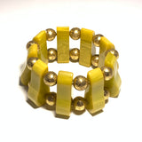Rare Yellow/Green Bakelite Metal Bead Stretch Bracelet