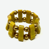 Rare Yellow/Green Bakelite Metal Bead Stretch Bracelet