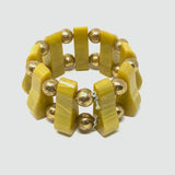 Rare Yellow/Green Bakelite Metal Bead Stretch Bracelet