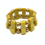 Rare Yellow/Green Bakelite Metal Bead Stretch Bracelet