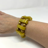 Rare Yellow/Green Bakelite Metal Bead Stretch Bracelet