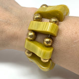 Rare Yellow/Green Bakelite Metal Bead Stretch Bracelet