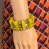 Rare Yellow/Green Bakelite Metal Bead Stretch Bracelet