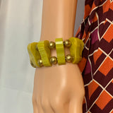 Rare Yellow/Green Bakelite Metal Bead Stretch Bracelet