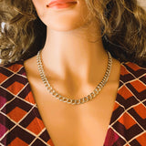 Italian Silver MJI Cuban Double Link Necklace Size 16.5"