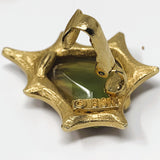 Corocraft BSK Gold Tone Watermelon Glass Statement Brooch and Clip-On Earrings