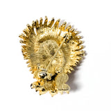 Boucher Lion Coral Color Lucite Head Gold Tone Brooch